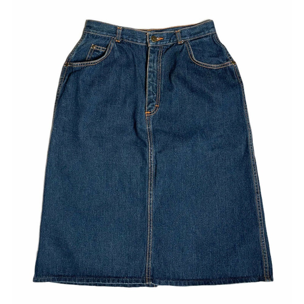 Womens PS GITANO Vintage Retro High-Waist Blue Denim Knee Length Jean Skirt 12 - Picture 1 of 7